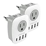 [2-Pack] European Travel Plug Adapter, VINTAR International Power Adaptor with 1 USB C, 2 American Outlets and 3 USB Ports, 6 in 1 Travel Essentials to Most of Europe Greece, Italy(Type C)