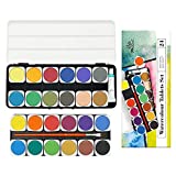 PHOENIX Watercolor Paint Tablets Set of 24 Colors with Plastic Palette & Paint Brush Large Round Pan Set for Kids, Students, Beginners & Hobbyist