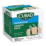 CURAD Waterproof Bandage Variety Pack, 3 Styles Included; Assorted Size, 120 Bandages
