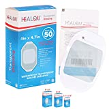 Transparent Film Dressing,  4' x 4.7' Pack of 50 Waterproof Wound Bandage Adhesive Patches, Post Surgical Shower or IV Shield, Tattoo Aftercare Bandage by Healqu
