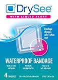 DrySee Waterproof Bandages - Large Bandages for Wound Care, Tattoos, Post Surgical - Changes Color When Wet (4x4) - 4 Count