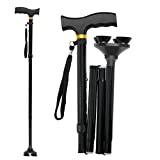 LIXIANG Folding Walking Cane, 5-Level Height Adjustable Walking Stick for Men & Women with Comfortable Plastic T-Handle Portable Walking Stick,Black