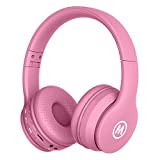 Mokata Headphones Bluetooth Wireless/Wired Kids Volume Limited 85 /110dB Over Ear Foldable Noise Protection Headset with AUX 3.5mm Mic for Boys Girls Child Travel School Cellphone Pad Tablet PC Pink