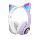 Kids Headphones, TOKANI Bluetooth Wireless Headphones for Kids Teens Adults, Over-Ear Bluetooth Headphones with Microphone, Cat Ear Headphones for Girls Women (Purple)