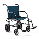 Medline Transport Wheelchair with Lightweight Steel Frame, Folding Chair is Portable, Large 12 inch Back Wheels, 19 inch Wide Seat, Teal
