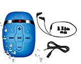 Sewobye Waterproof MP3 Player for Swimming, Waterproof Headphones with Short Cord, mp3 Waterproof Swimming Underwater 3 Meter, Shuffle Feature (Blue)