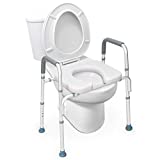 OasisSpace Stand Alone Raised Toilet Seat 300lb - Heavy Duty Medical Raised Homecare Commode and Safety Frame, Height Adjustable Legs, Bathroom Assist Frame for Elderly, Handicap, Disabled