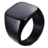 Black Signet Ring for Men Solid Polished Stainless Steel Biker Rings Ideal Gift for Dad & Boyfriend Size 10