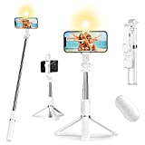 Ambertronix 40' Lighted Selfie Stick Tripod, Removable Bluetooth Remote, 3 Light Modes, 6 Brightness Levels, Lightweight, Portable, Compatible with All iPhone & Android Devices, White (2022Upgrade)