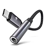 USB C to 3.5mm Female Adapter, Stouchi Type C Headphone Audio Jack Cable Cord Hi-Fi Dongle for Samsung Galaxy S22 S21 Ultra Z Flip Note 20,iPad Mini 6th, Pixel 6 /5 -Gray