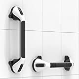 AquaChase 2-Pack 17' Suction Shower Grab Bar with Indicators, Tool-Free Installation, Steady Handle Balance Assist for Bathtub, Toilet, Bathroom (White/Black)