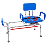 Carousel Sliding Transfer Bench with Swivel Seat-BARIATRIC 600LB Capacity. Premium Padded Bath and Shower Chair with Pivoting Arms for Tubs and Shower.