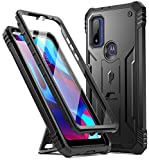 Poetic Revolution Series Case for Motorola Moto G Pure 6.5 inch (2021 Release), Full-Body Rugged Dual-Layer Shockproof Protective Cover with Kickstand and Built-in-Screen Protector, Black