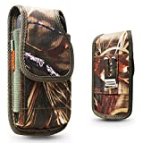 Vertical Belt Clip Case For Samsung Galaxy S9 PLUS/S10 Plus/Note 10 Plus, Heavy Duty Rugged Contractor Canvas Two Loops, Metal Clip Fits Phone+Otterbox Defender/Commuter/Lifeproof Cover On -Camo Tree