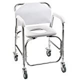 DMI Rolling Shower Chair, Commode, Transport Chair, Rolling Bathroom Wheelchair for Handicap, Elderly, Injured or Disabled, 250 lb. Weight Capacity, White