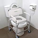 OasisSpace Rolling Shower Chair 400 lb, Rolling Commode Transport Chair with Wheels and Padded Seat for Handicap, Elderly, Injured and Disabled