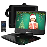 HDJUNTUNKOR Portable DVD Player with 10.1' HD Swivel Display Screen, 5 Hour Rechargeable Battery, Support CD/DVD/SD Card/USB, Car Headrest Case, Car Charger, Unique Extra Button Design