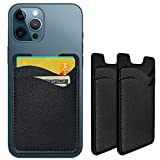Phone Card Holder, Leather Phone Wallet Stick On, Stretchy Card Holder for Back of Phone Credit Card Holder for Phone Case Compatible with Most of Cell Phone (iPhone, Samsung) - 2Pack Black