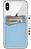 Premium Leather Phone Card Holder Stick On Wallet for iPhone and Android Smartphones (Pastel Blue Leather)