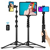 Texlar 60' Phone Tripod Stand for iPhone and iPad - Includes Wireless Remote, Cell Phone and Tablet Holders - for Camera Video Recording, Travel - T60 Pro Selfie Stick Tripod