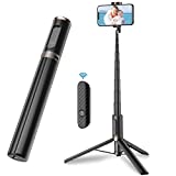 TONEOF 60' Cell Phone Selfie Stick Tripod,Smartphone Tripod Stand All-in-One with Integrated Wireless Remote,Portable,Lightweight,Extendable Phone Tripod for 4''-7'' iPhone and Android (Black)