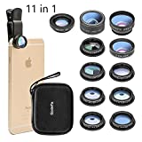 Cell Phone Camera Lens Kit,11 in 1 Super Wide Angle+ Macro+ Fisheye Lens +Telephoto+ CPL+3/6 Kaleidoscope+Starburst/Radial/Soft/Flow Filter Lens Compatible for iPhone X/8/7/6s/6 Plus, Samsung,Android