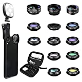 Godefa Phone Camera Lens Kit, 14 in 1 Lenses with Selfie Ring Light for iPhone 12, 11, Xs, Xr,8 7 6s Plus, Samsung and Other Andriod Smartphone, Universal Clip on Wide Angle+Macro+ Zoom Camera Lenses