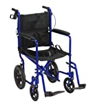 Drive Medical EXP19LTBL Lightweight Expedition Folding Transport Wheelchair with Hand Brakes, Blue
