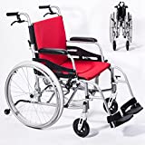 Hi-Fortune Magnesium Wheelchair 21lbs Lightweight Self-propelled Chair with Travel Bag and Cushion, Portable and Folding, 17.5” Seat, Red, 21lbs