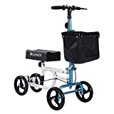 ELENKER Steerable Knee Walker Deluxe Medical Scooter for Foot Injuries Compact Crutches Alternative White+Blue