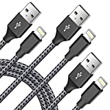 Firsting iPhone Charger Cable [Apple Mfi-Certified] 3 Pack 6FT Lightning Cable Nylon Braided High Speed USB Charging Cord Compatible with iPhone 13 Pro Max/12/11 Pro/XS/XR/X/8/7/6/5/iPad(Gray Black)