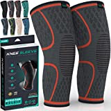 MODVEL 2 Pack Knee Brace | Knee Compression Sleeve for Men & Women | Knee Support for Running | Medical Grade Knee Pads for Meniscus Tear, ACL, Arthritis, Joint Pain Relief. (Large, Orange)