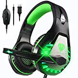 DIWUER Gaming Headset for Nintendo Switch, PS4, Xbox One with Noise Cancelling Mic, Soft Earmuffs Surround Sound Over Ear Headphones with LED Light for PC, Laptop