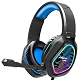 Gaming Headset with Mic LED Light On Ear Gaming Headphone PS4,3.5mm Wired Gaming Headset for PC Laptop Xbox One Gamer Headphone(Blue)