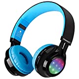 Bluetooth Headset, Riwbox AB005 Wireless Headphones 5.0 with Microphone Foldable Headphones with TF Card FM Radio and LED Light for Cellphones and All Bluetooth Enabled Devices (Black&Blue)