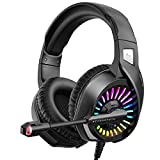 ZIUMIER Gaming Headset with Microphone, Compatible with PS4 PS5 Xbox One PC Laptop, Over-Ear Headphones with LED RGB Light, Noise Canceling Mic, 7.1 Stereo Surround Sound
