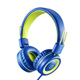 Kids Headphones with Microphone noot products K12 Stereo 5ft Long Cord with 85dB/94dB Volume Limit Wired On-Ear Headset for iPad/Amazon Kindle,Fire/Toddler/Boys/Girls/School/Travel/Plane(Blue/Lime)