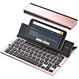 Folding Bluetooth Keyboard,Geyes Portable Travel Foldable Keyboard for iPhone Xs max/x/8/7 Plus/7/6s Plus/6/iPad 2018 9.7/Air 2 /Pro 9.7/iPad Mini 4, Samsung Android Tablet Smart Phone (Rose Gold)