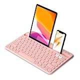 Multi-Device Bluetooth Keyboard, Samsers Rechargeable Wireless Bluetooth 5.1 Keyboard with Integrated Stand, Support 2 Devices for Smartphone Tablet iPad Laptop MacBook PC iOS Android Windows - Pink