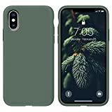 OuXul Case for iPhone X/iPhone Xs case Liquid Silicone Gel Rubber Phone Case,iPhone X/iPhone Xs 5.8 Inch Full Body Slim Soft Microfiber Lining Protective Case (Forest Green)