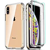 COOLQO Compatible for iPhone X Case/iPhone Xs Cases 5.8 Inch, with [2 x Tempered Glass Screen Protector] Clear 360 Full Body Coverage Silicone [Military Protective] Shockproof Phone Cover