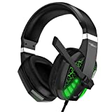 Gaming Headset for Xbox one,PC,PS4,PS5,Laptop,Mac,iPad,Switch Games, Video Game Headset with Microphone LED Lights Noise Canceling Bass Surround Soft Memory Earmuffs for Game Competition-Green