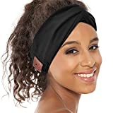 BULYPAZY Bluetooth Headband for Women, HD Speakers Bluetooth 5.0 Wireless Headband Headphones, Fashion Black Head Band with Knotted/Twist Design for Yoga, Workout, Running, Sports, Gift (Black-1)