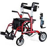 Healconnex 2 in 1 Rollator Walker for Seniors-Medical Walker with Seat,Folding Transport Wheelchair Rollator with 10' Big Pneumatic Rear Wheels,Reversible Soft Backrest and Detachable Footrests