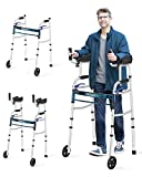 Auitoa 2 Mold Standard Folding Walker for Seniors with Detachable Armrest, Standing & Walking Mobility Aid with 5' Wheels 350lbs Capacity, Can Be Used As Toilet Safety Rail, Compact & Portable, Silver