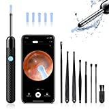 Ear Wax Removal - Earwax Remover Tool with 8 Pcs Ear Set - Ear Cleaner with Camera - Earwax Removal Kit with Light - Ear Camera with 6 Ear Spoon - Ear Cleaner for iOS & Android（Black）