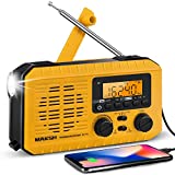 MAKSH Emergency Radio, 5-Way Powered NOAA Solar Hand Crank Weather Radio with LCD Display, Portable Radio with AM/FM/WB, 2200mAh Power Bank Cell Phone Charger, LED Flashlight, SOS Alarm (Yellow)