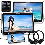 Car Dual DVD Players, FANGOR Two Headrest DVD Players Support 1080P MP4 Video with HDMI in, AV in/Out, Headrest Mounts, Headphones, USB/SD Memory Function, Ideal for Kids Travel (10.5 Inch)