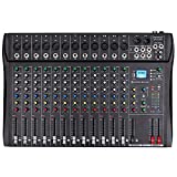 Depusheng DT12 Studio Audio Mixer 12-Channel DJ Sound Controller Interface w/USB Drive for Computer Recording Input, XLR Microphone Jack, 48V Power, RCA Input/Output for Professional and Beginners