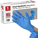 Schneider Vinyl Synthetic Exam Gloves, Blue, Latex-Free, Powder-Free, Disposable Gloves for Medical Examination, Food Prep, Cleaning, Box of 100 Gloves (Medium)